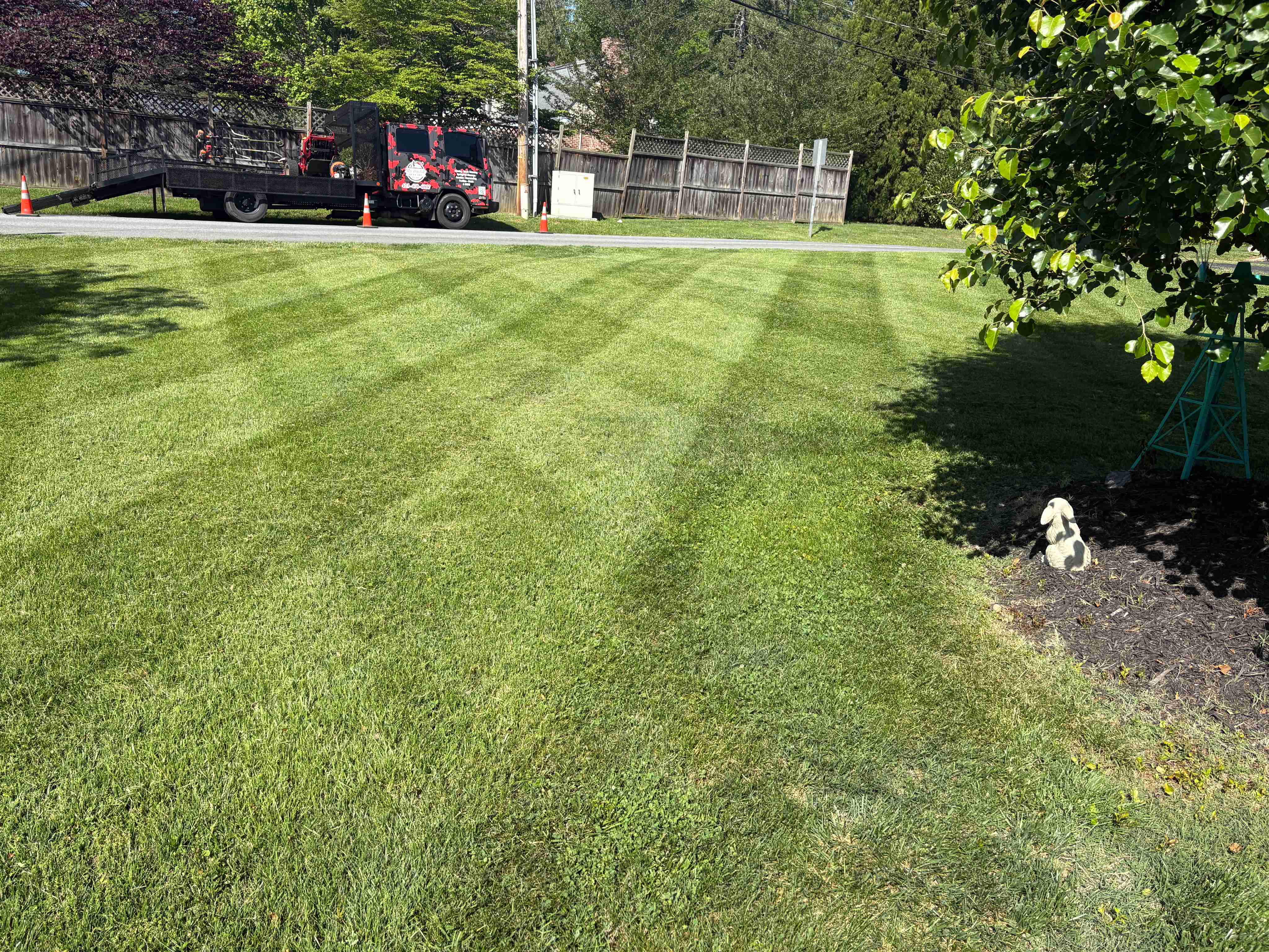 Fresh, striped lawn and clean edges on a home lot